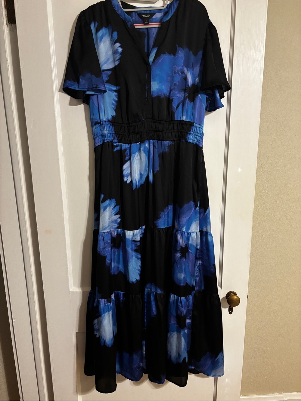 Simply Vera Vera Wang Black Maxi Dress with Bold Blue Floral Print